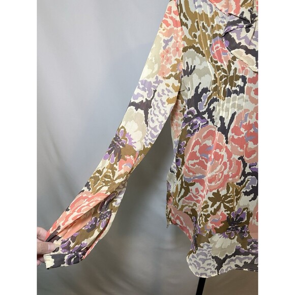 Lauren Ralph Lauren Multi Floral Sheer Ruffle Long Sleeve Blouse Top Women's PM - Picture 5 of 12